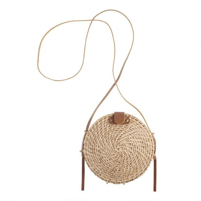 Round Natural Fiber Structured Crossbody Bag | World Market