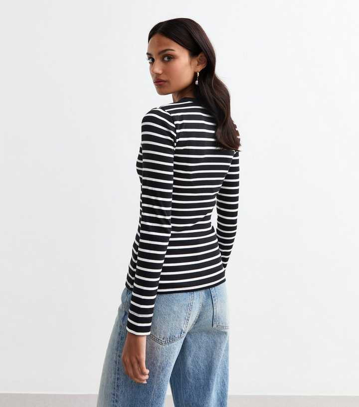 Black Striped Ribbed Crew Neck Long Sleeve Top
						
						Add to Saved Items
						Remove from ... | New Look (UK)
