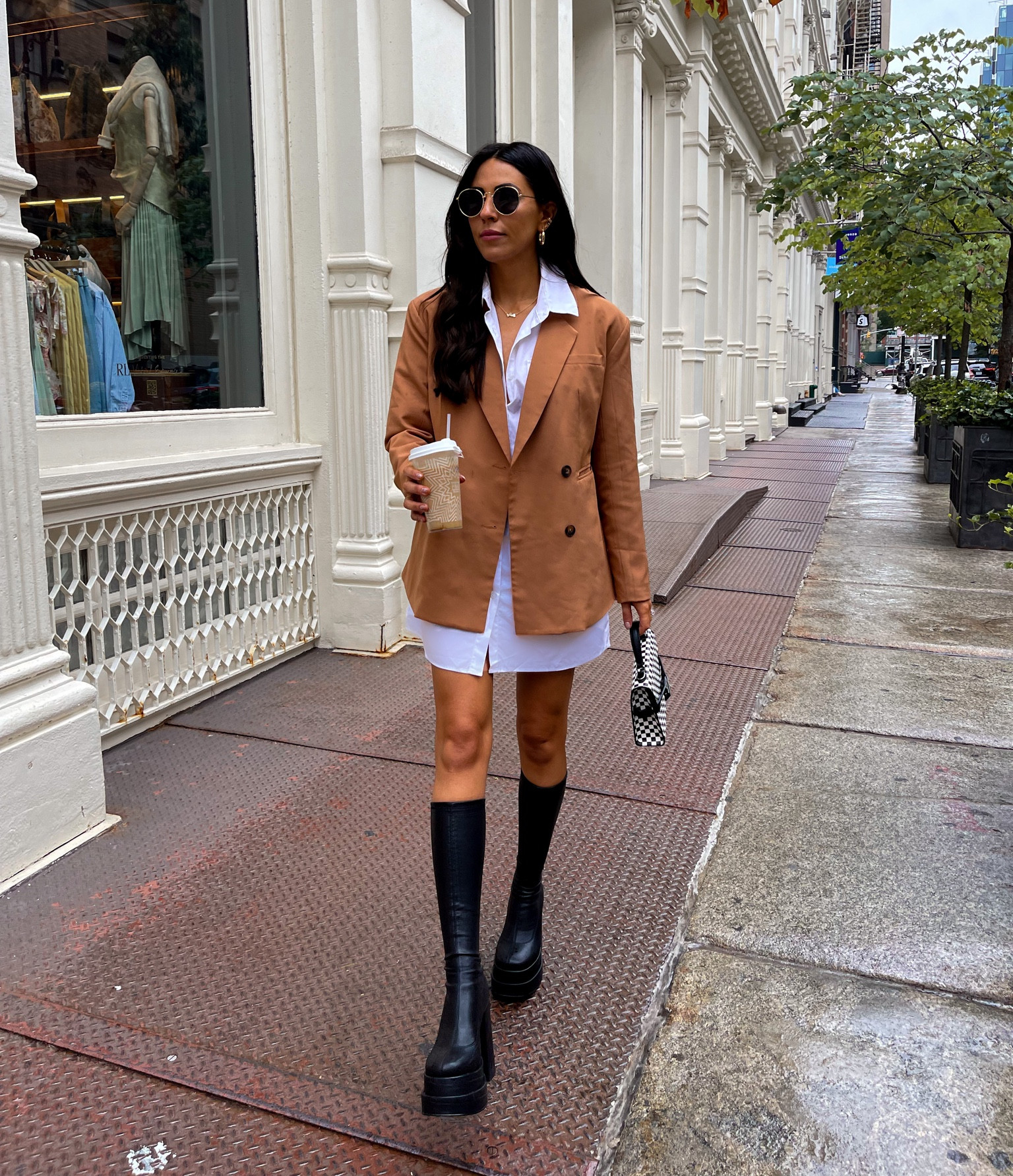 Oversized blazer (small) and button up dress (size 6) outfit— affordable fall fashion  with platform boots 

#LTKshoecrush #LTKSeasonal #LTKunder50