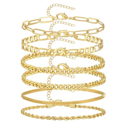 FUNOJOY Gold Beaded Bracelets for Women Beads Ball Stackable Bracelets Set Evil Eye Paperclip Chain Bracelets Stack Jewelry Set for Women | Amazon (US)
