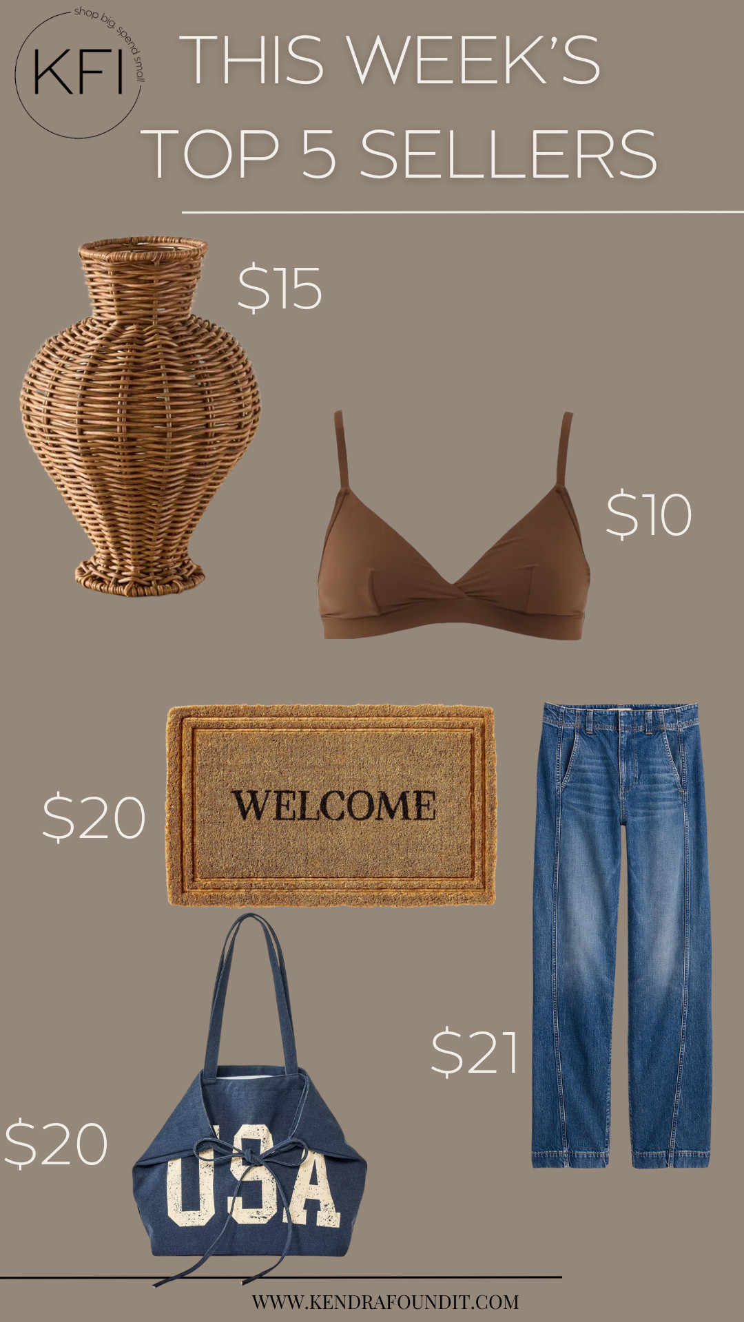 This week’s top 5 sellers are all about style on a budget—and I’m not surprised these flew off the shelves. That gorgeous rattan vase from Walmart adds the perfect modern organic touch to any space (it's also a McGee and Co. dupe), and the $10 Skims dupe bra? Buttery soft, flattering, and worth grabbing in every color.

The denim USA tote from Target is such a fun, budget-friendly Fourth of July accessory, and that $20 welcome mat gives classic curb appeal without spending a ton. And those Madewell jeans? Such a steal right now and lots of sizes are stocked. 

I always say you don’t have to spend a lot to create a stylish home and wardrobe, and this week’s finds prove it.  

 #LTKHome #LTKSaleAlert #LTKStyleTip