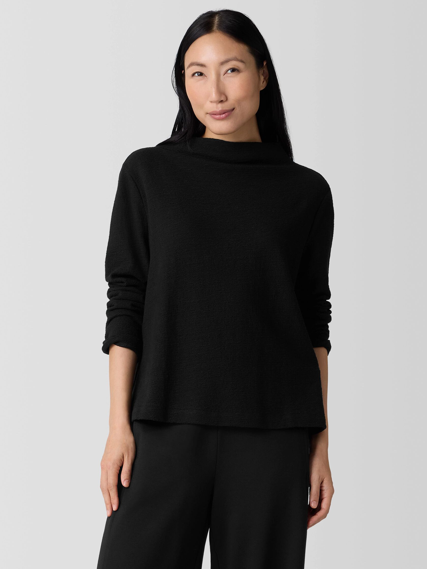 Organic Cotton Jacquard Funnel Neck Top | Eileen Fisher