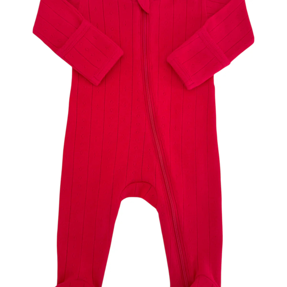 Red / Organic Pointelle 2-Way Zip Footie | SpearmintLOVE