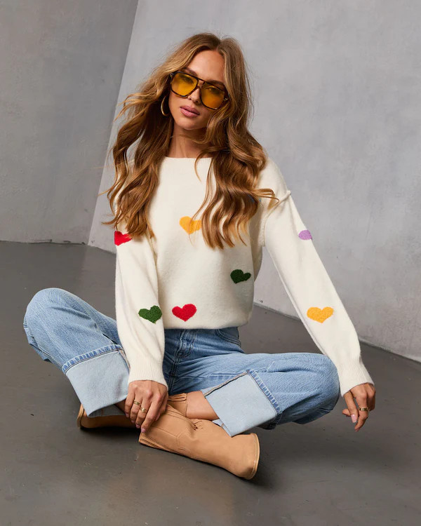 Daily Heartbeat Multicolor Heart Print Sweater | VICI