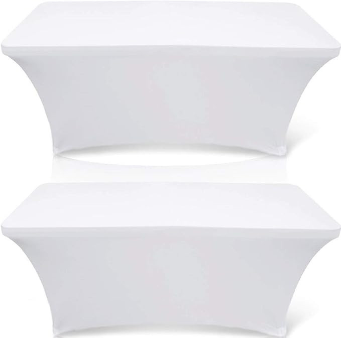 White Classic Wealuxe 6-feet Rectangle Tablecloth - Stretchable Table Cloth Cover, White, 2 Pack | Amazon (US)