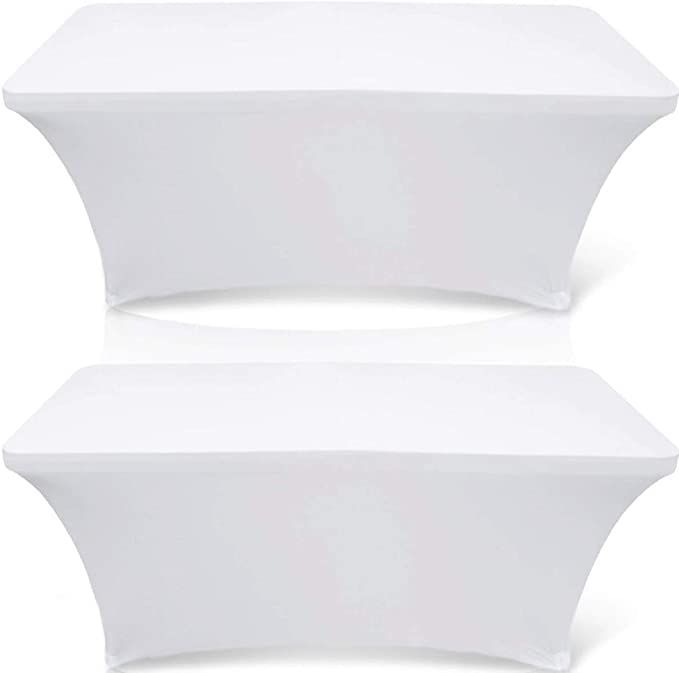 White Classic Wealuxe 6-feet Rectangle Tablecloth - Stretchable Table Cloth Cover, White, 2 Pack | Amazon (US)