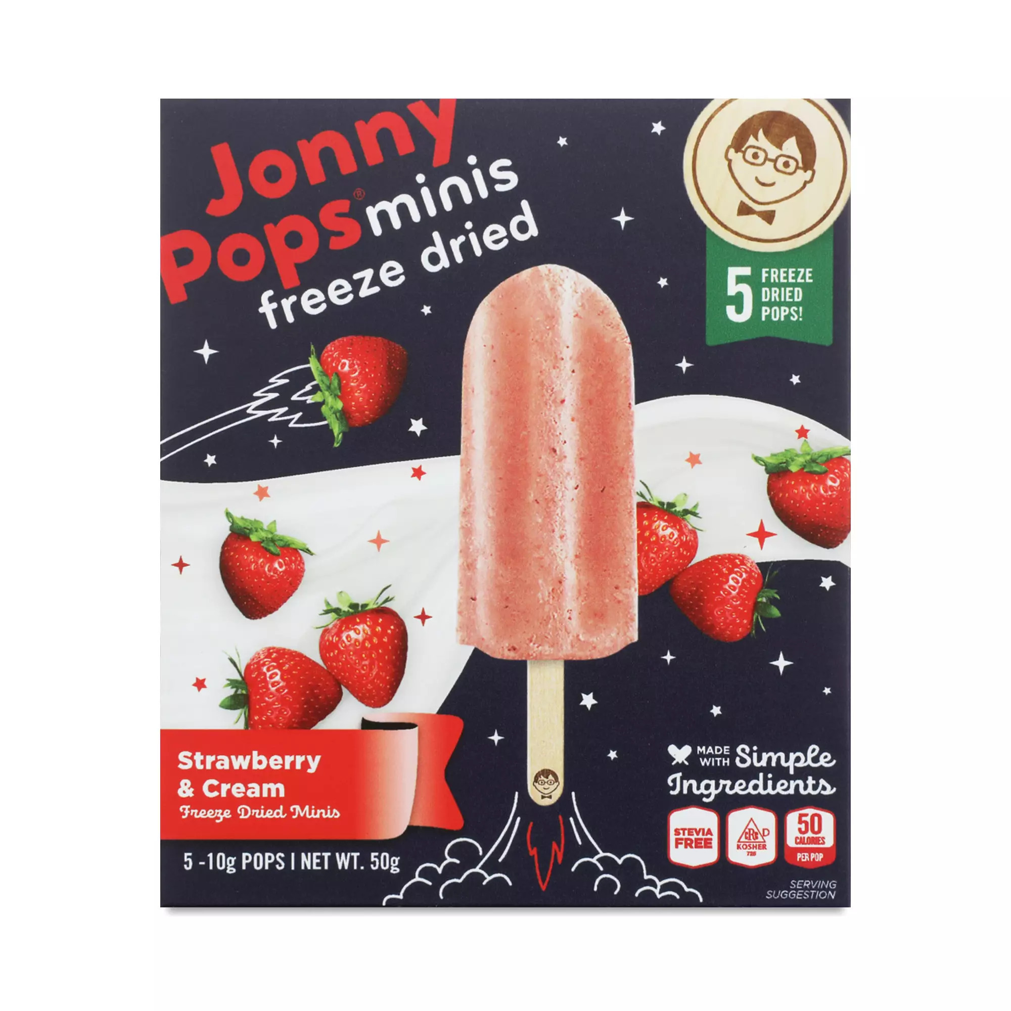 Jonny Pops Mini Freeze Dried Pops, Strawberry & Cream 5 pops (10g each) | Thrive Market
