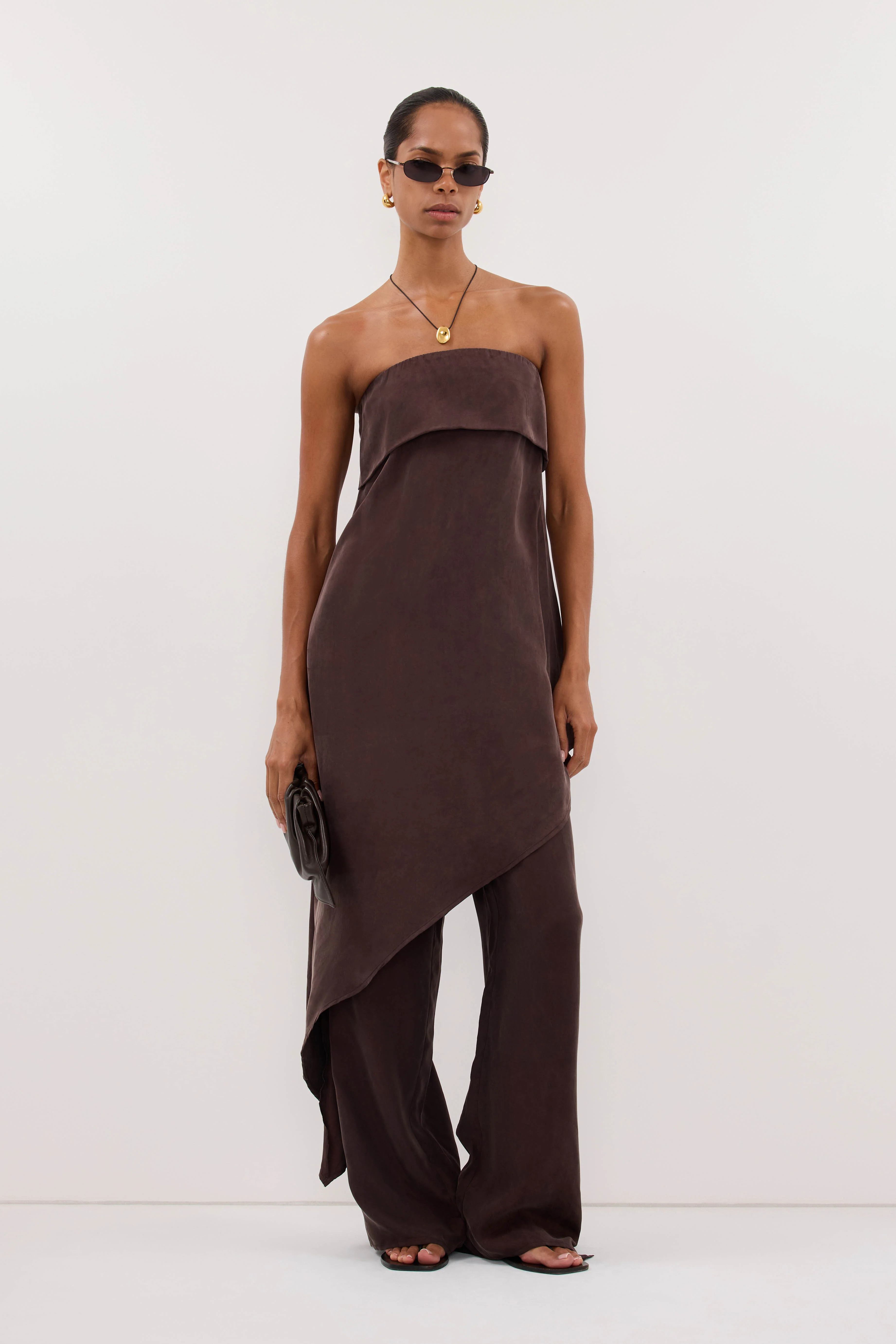 XENA PLUM CHOC CUPRO SIDE SPLIT PANT | DISSH