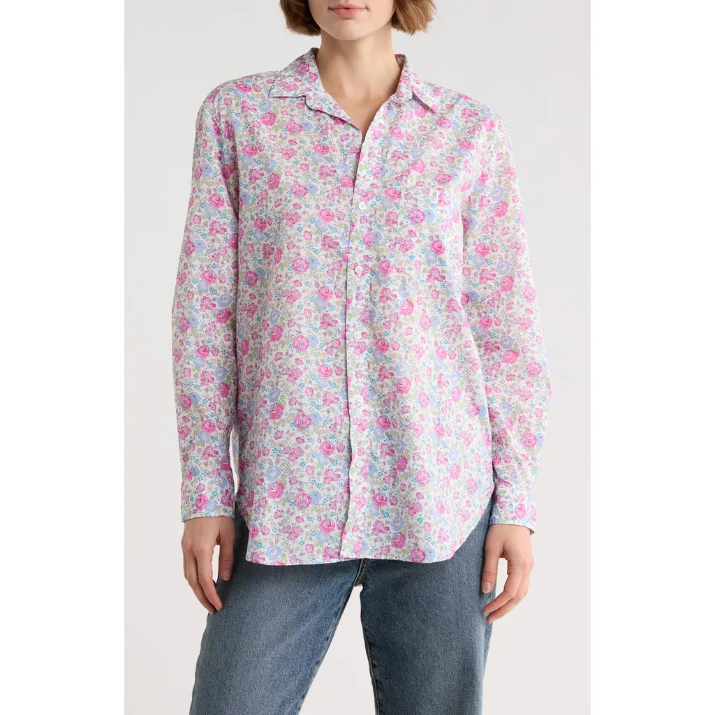 Frank & Eileen Relaxed Fit Cotton Button-Up Shirt in Blue Pink Floral at Nordstrom Rack, Size Medium | Nordstrom Rack