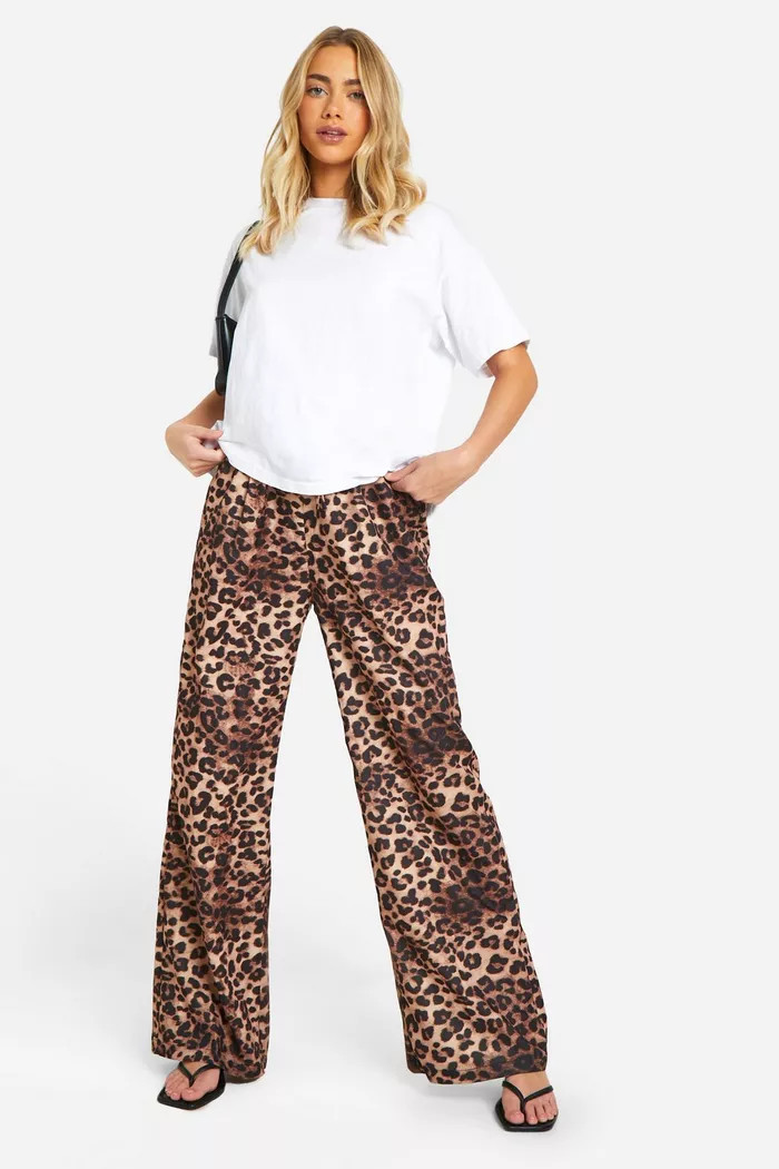 Leopard Wide Leg Tie Waist Pants | boohoo (US & Canada)