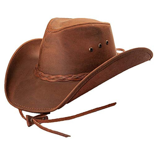 American Hat Makers Hollywood X-Large Copper Outback Hat – Oiled Genuine Leather Australian Cowboy Hat for Men and Women, Durable Western Style, Breathable Sun Protection for Ranch and Outdoors | Amazon (US)