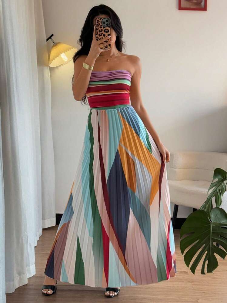 Elenzga Elegant Tube Dress With Waist Pintuck Design For Women | SHEIN