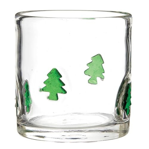 Slant Collections Christmas Glasses Double Old Fashioned Icon Handblown Cocktail Glass, 14-Ounce, Trees | Amazon (US)
