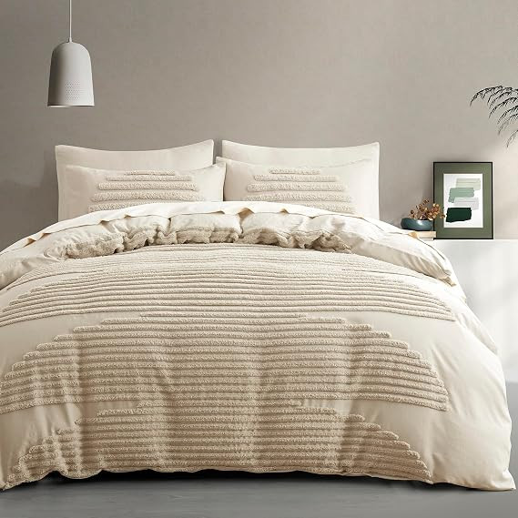 BEDAZZLED Queen Size Duvet Cover, 5 Pieces White Textured Duvet Cover Sets, Soft and Breathable B... | Amazon (US)