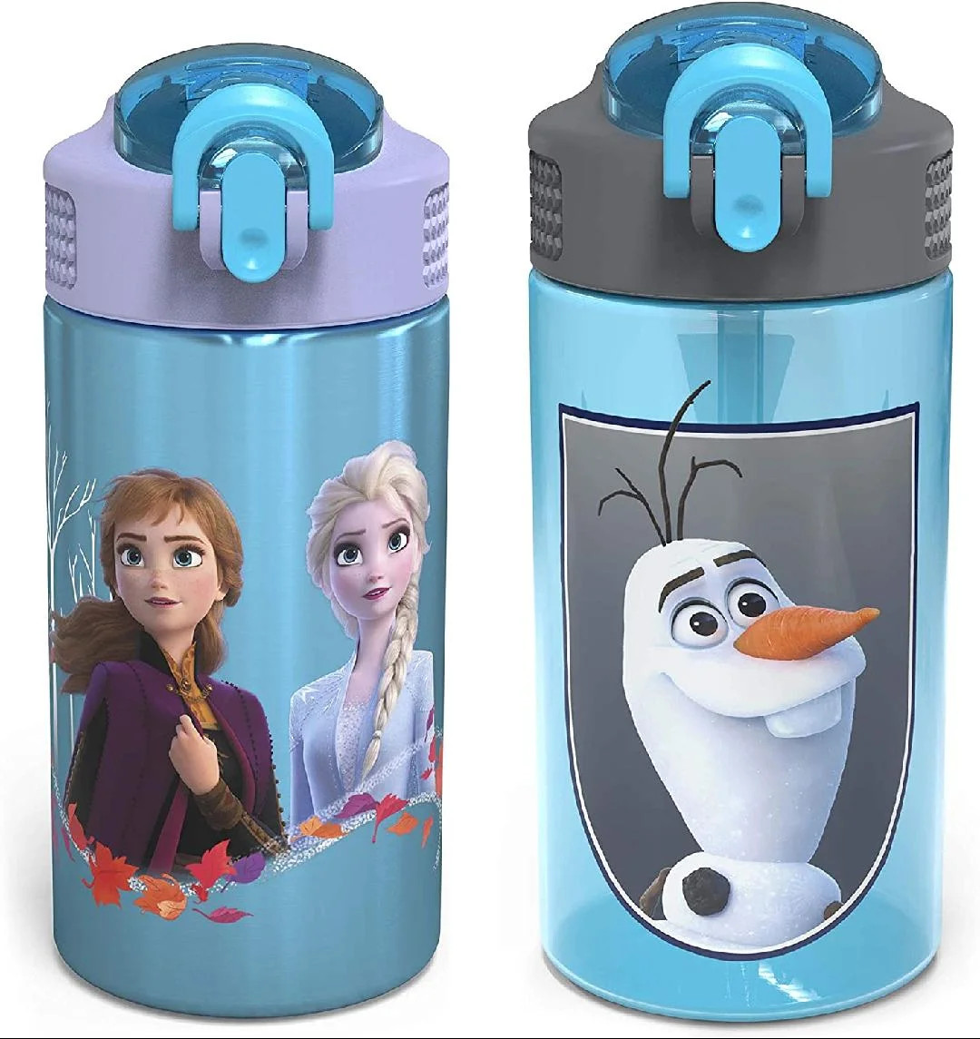 Disney Frozen 2 Kids Water Bottle Set with Reusable Straws and Built in Carrying Loops, Made of D... | Walmart (US)