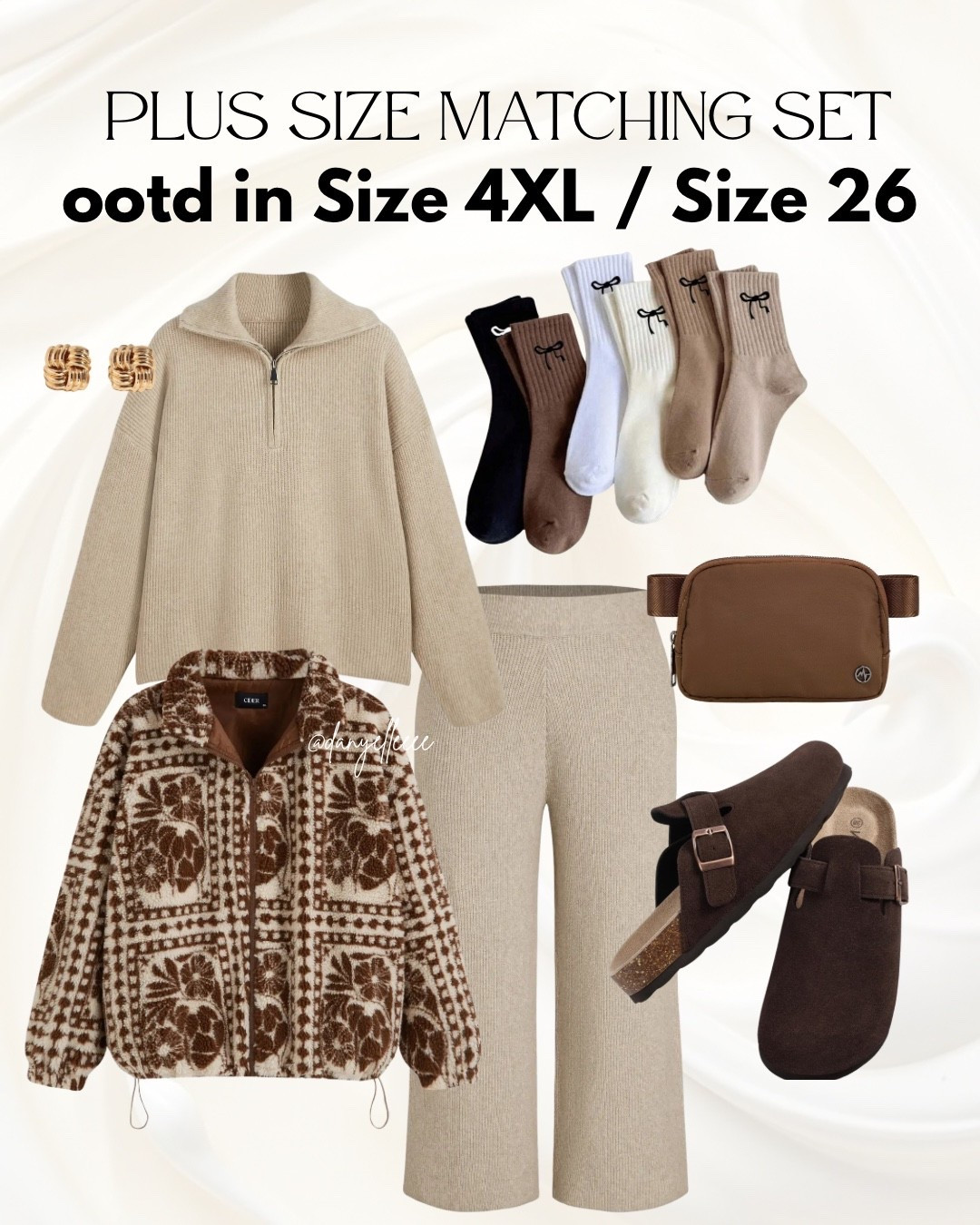plus size fall + winter loungewear outfit of the day 🤎🧦☕️ 

size 4XL / size 26, matching sweater set, matching set, airport outfit, travel outfit, cozy outfit, comfy outfit, clogs, belt bag, casual, neutral outfit 



#LTKPlusSize #LTKCyberWeek #LTKootd