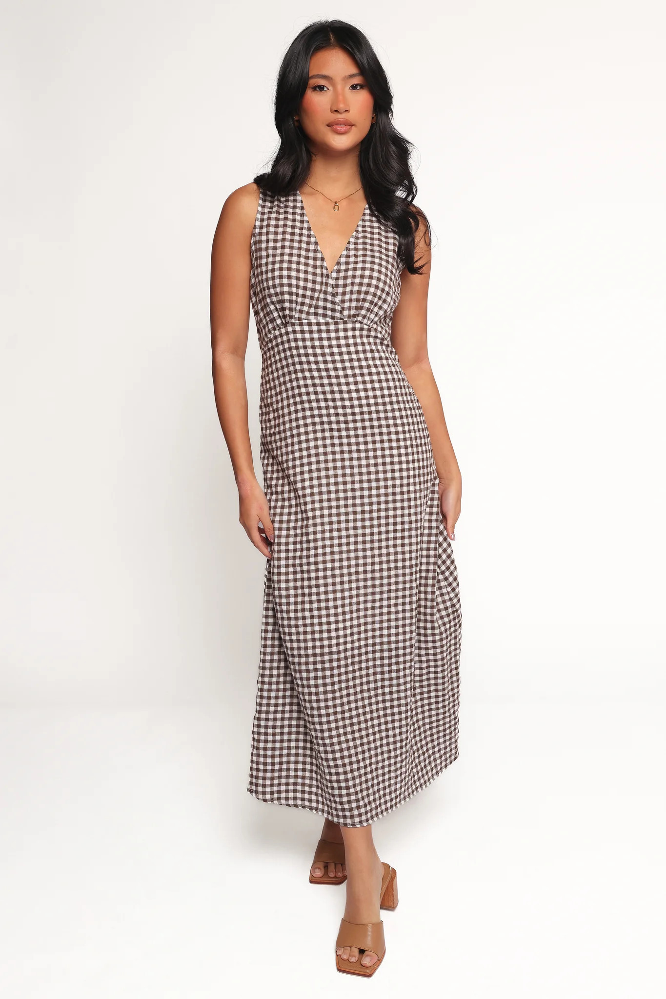Queenie Midi Dress - Brown Gingham | Petal & Pup (US)