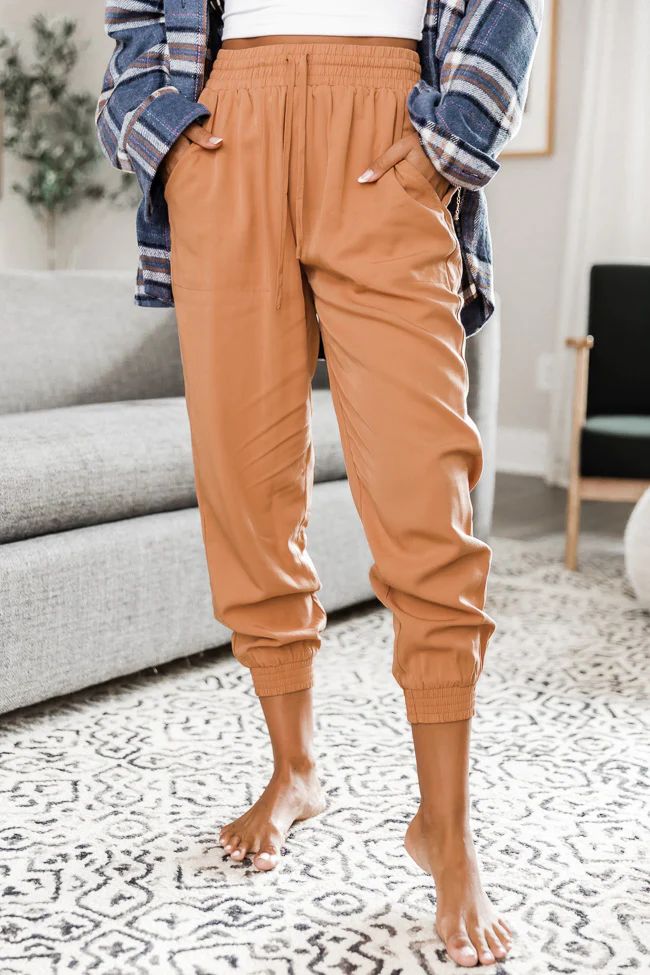 Nowhere To Run Camel Woven Joggers | The Pink Lily Boutique