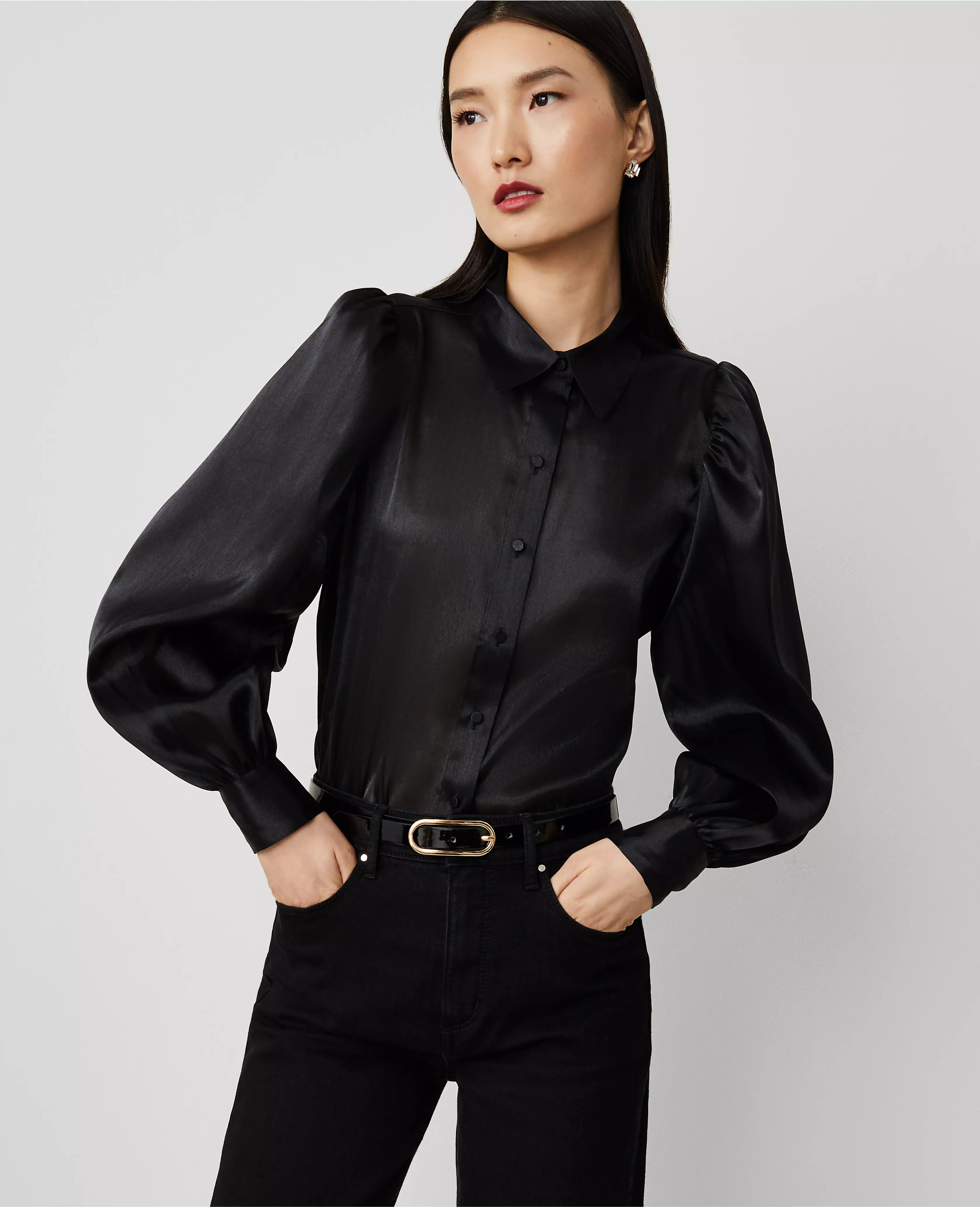Petite Organza Voluminous Collared Shirt | Ann Taylor (US)