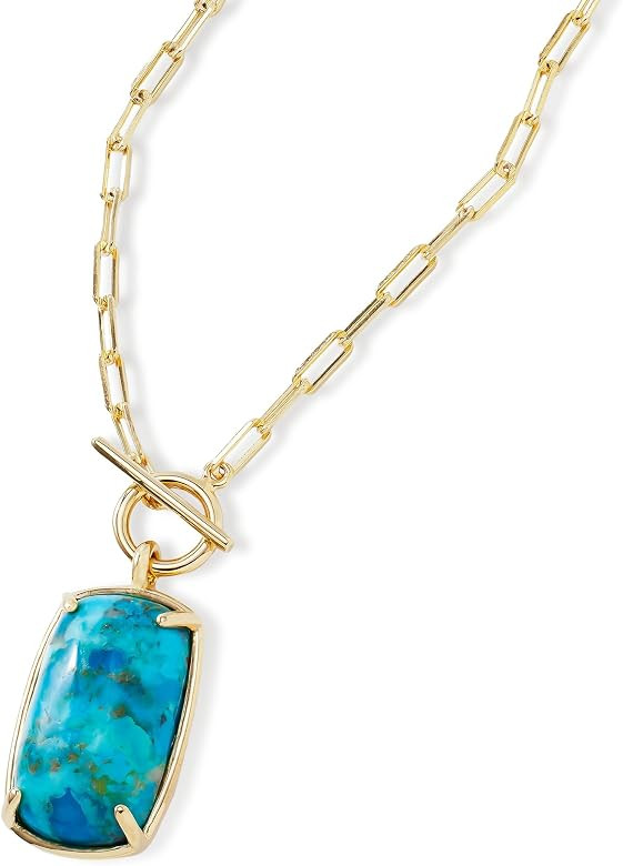 JTV Rectangular Turquoise Gold Over Silver Paperclip Necklace for Women | Amazon (US)