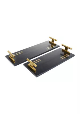 Monroe Lane Contemporary Marble Tray - Set of 2, Black | Belk