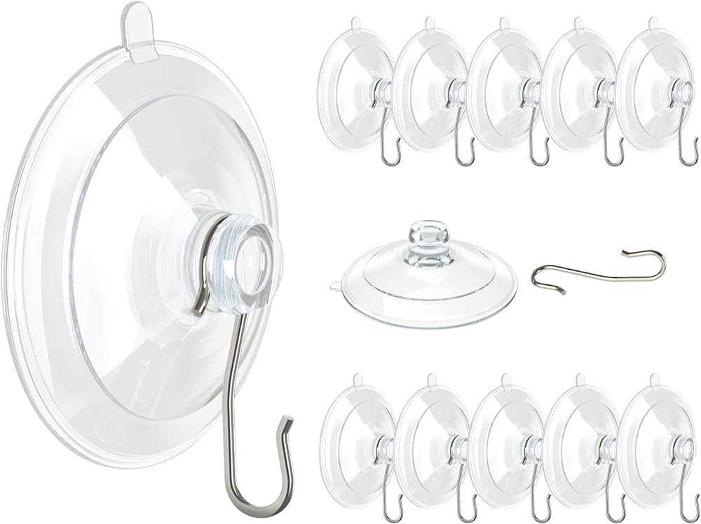 VIS'V Suction Cup Hooks, Small Clear Suction Cups with Metal Hooks 1.77 Inches Removable Suction ... | Amazon (US)