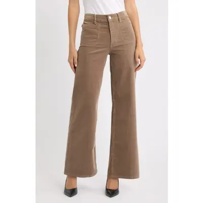 FRAME Le Slim Palazzo Patch Pocket High Waist Wide Leg Corduroy Jeans in Maple Brown at Nordstrom, Size 29 | Nordstrom