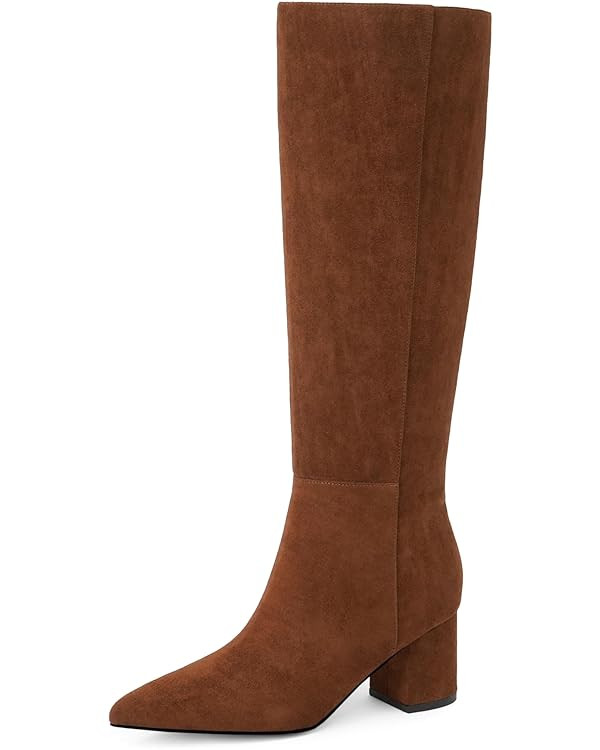 Knee High Boots for Women Chunky Heel Pointed Toe Boots Side Zipper Long Boots | Amazon (US)
