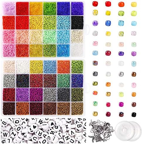 UOONY 35000 pcs Bracelet Beads for Jewelry Making Kit, Bead Craft Kit Set, 2mmGlass Seed Letter A... | Amazon (US)