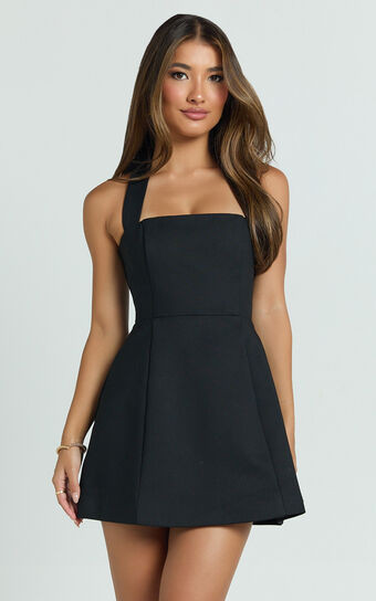 Dante Mini Dress - Halter Neck Tie Tulip Skirt Dress in Black | Showpo (US, UK & Europe)