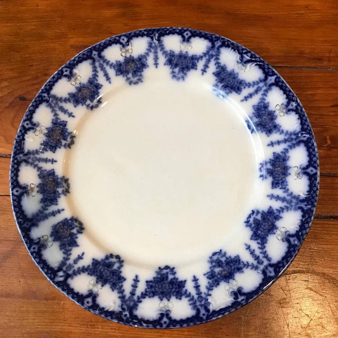 Antique Flow Blue and White Plate Ironstone Plates Gold Trim, Country Farmhouse Rustic Style, Col... | Etsy (US)