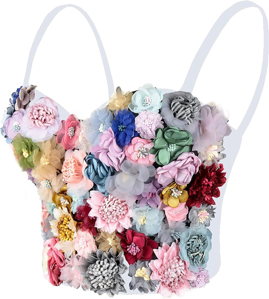 ELLACCI Women's 3D Floral Bustier Crop Top Sexy Corset Tops White | Amazon (US)