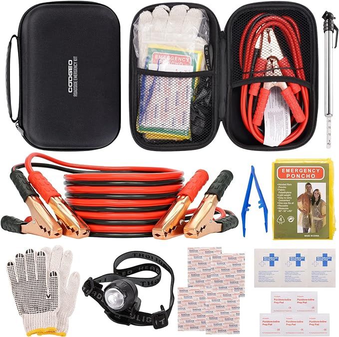 Roadside Assistance Emergency Kit Multipurpose Bag, Premium with Battery Jumper Cable Automotive ... | Amazon (US)