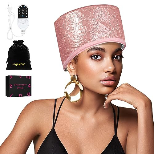 ingeware Heat Cap for Deep Conditioning, Thermal Cap for Hair Steamer Cap for Natural Hair Portable Electric Heat Hair Spa Cap for Home Use Leather Rose (Pink) | Amazon (US)