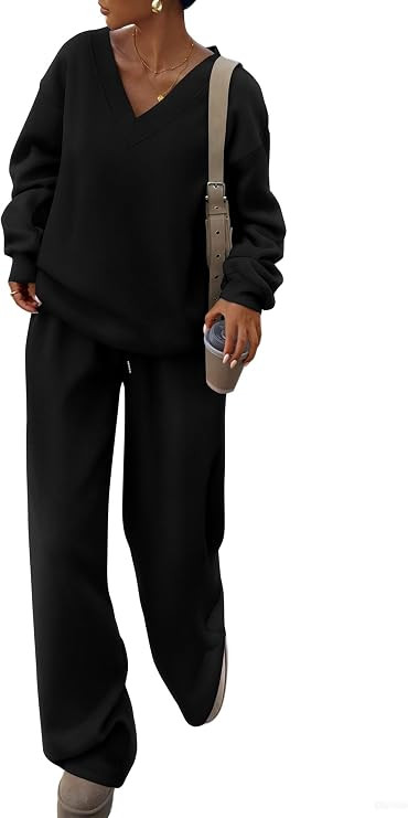 PRETTYGARDEN Womens 2 Piece Outfits Fall Sweatsuits | Drop Shoulder,Vneck Oversized Sweatshirts,D... | Amazon (US)