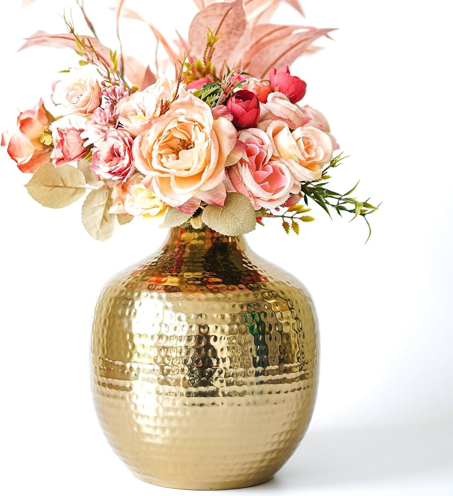 BEHOMA Golden Hammered Bud Shape Vase for Home Decor, Decoratives for Indor Outdoor Living Room B... | Amazon (US)