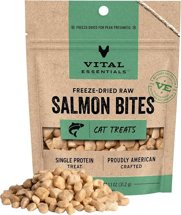 Vital Essentials Freeze-Dried Raw Salmon Bites Cat Treats, 1.1 oz | Amazon (US)