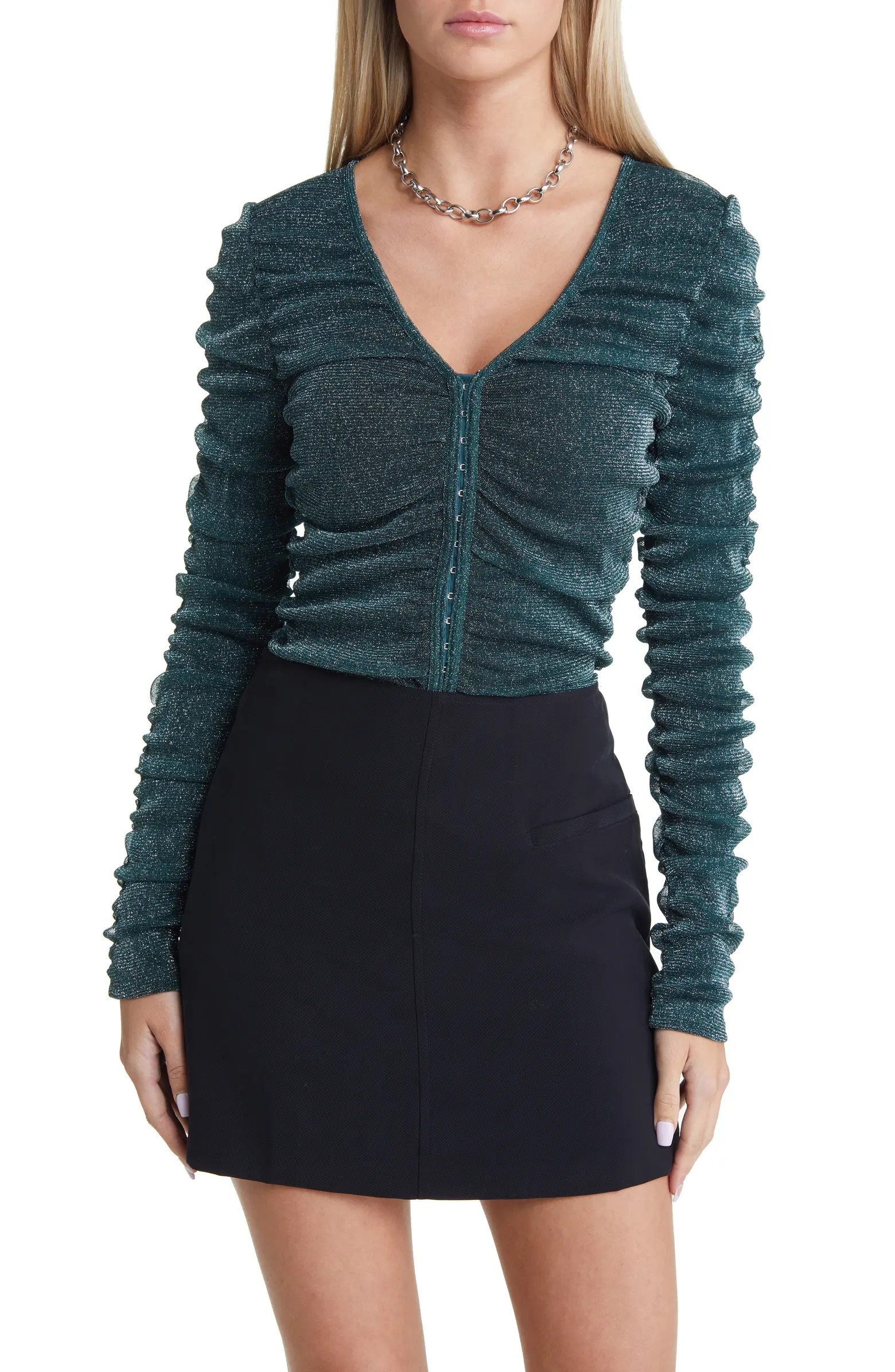 Open Edit Metallic Ruched Long Sleeve Top | Nordstrom | Nordstrom