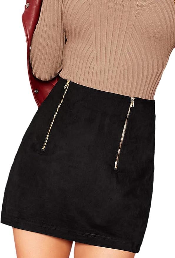 Floerns Women's High Waist Faux Suede Bodycon Pencil Mini Skirt | Amazon (US)