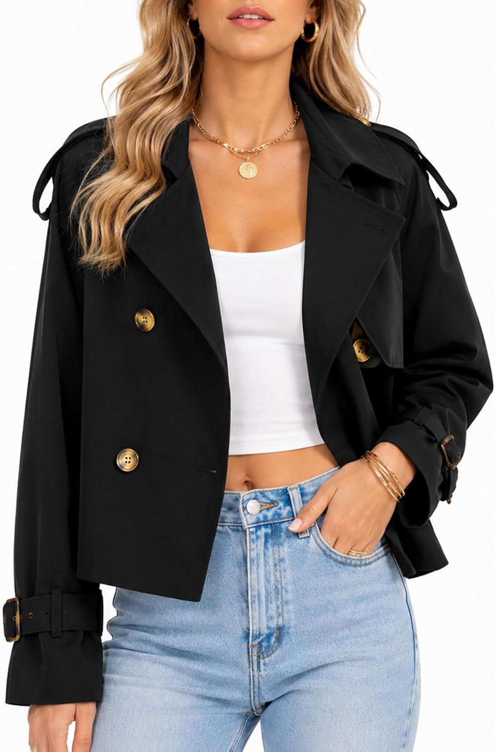 Orolay CHIIONE Women Crop Double Breasted Trench Coat Short Cropped Jacket | Amazon (US)