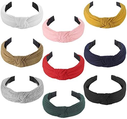 Knotted Headbands for Women Girls, Funtopia 9 Pcs Wide Plain Turban Headband Fashion Cross Knot H... | Amazon (US)