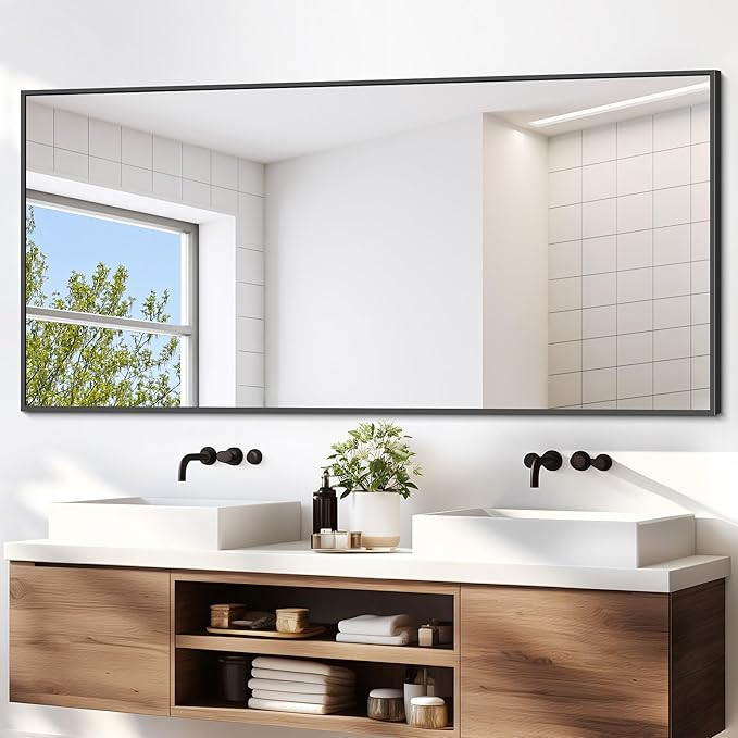 Black Bathroom Mirror for Wall, 72x36 Inch Rectangle Mirrors with Metal Frame, Modern Vanity Wall... | Amazon (US)