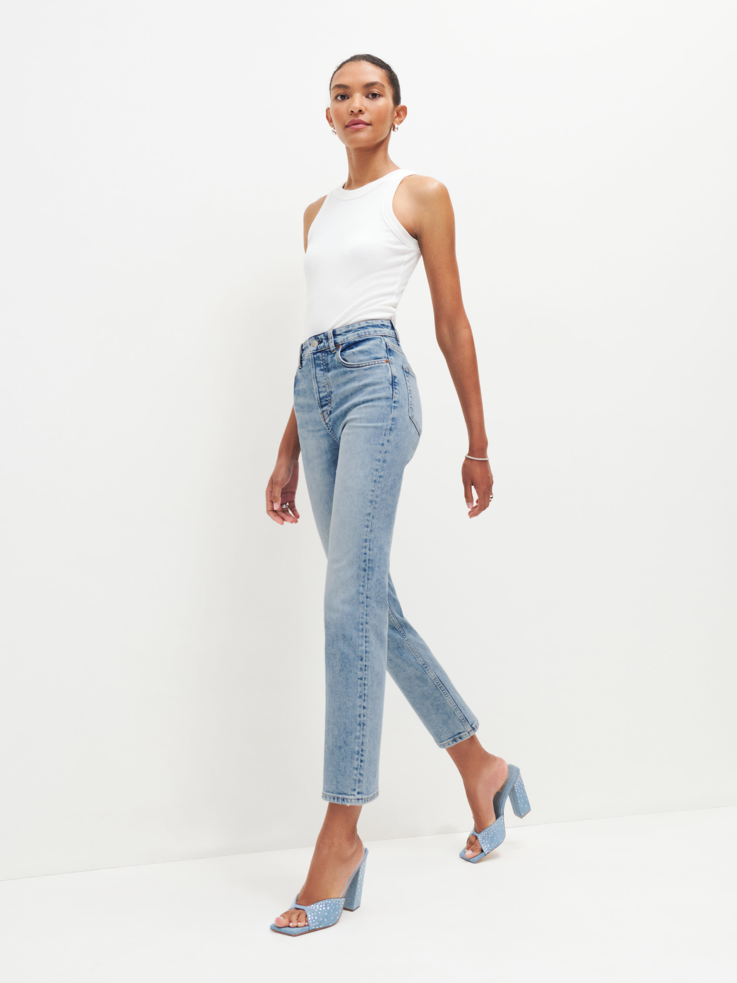 Cynthia Stretch High Rise Straight Jeans | Reformation (Global)