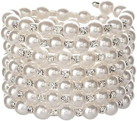 Imitition Pearl Stretch Bracelet Multilayer Crystals Pearl Elastic Bangle for Women Wedding Jewel... | Amazon (US)