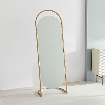 Folded Ellipse Standing Mirror, Antique Brass | West Elm (US)