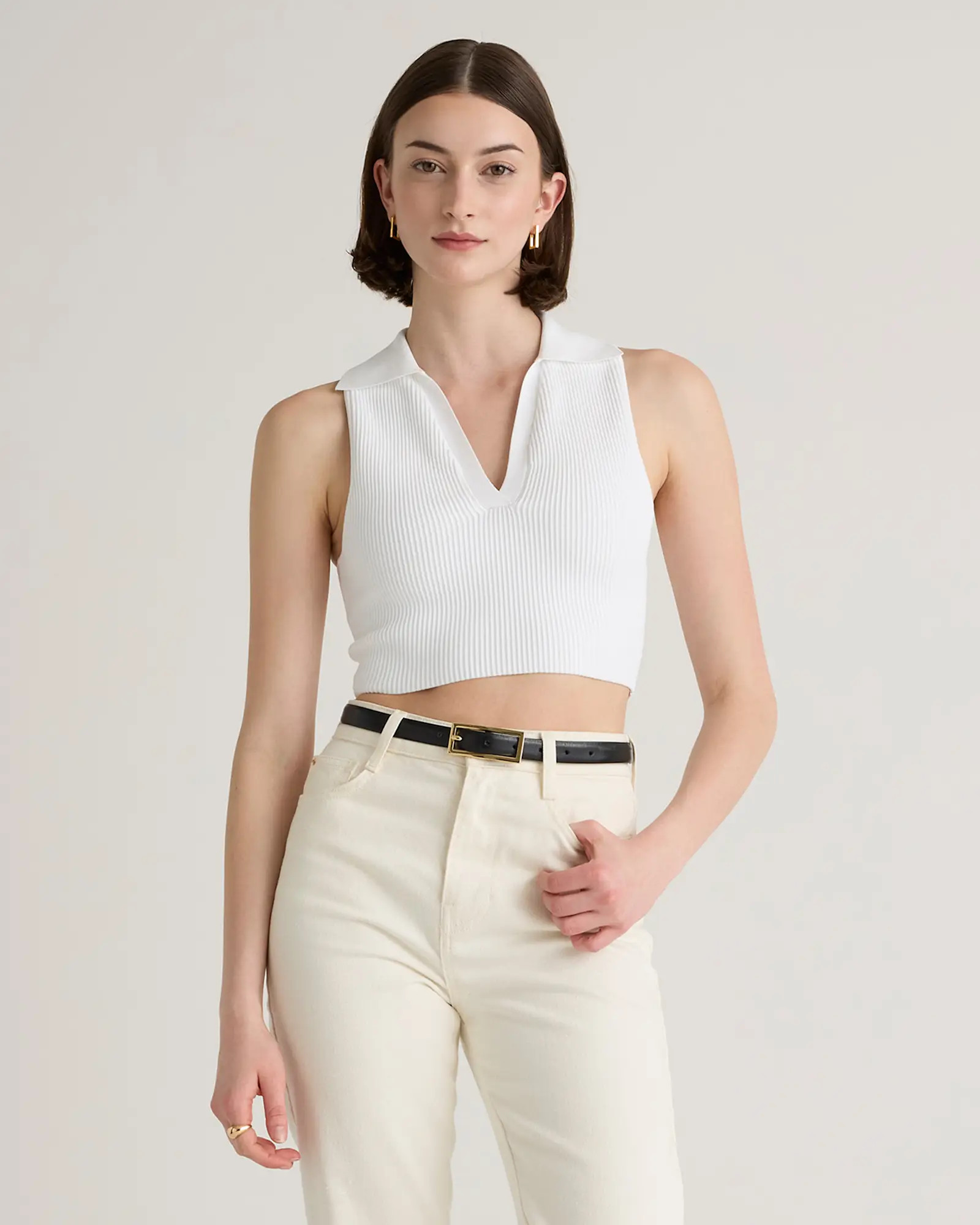 Cropped Polo Ribbed Knit Tank | Quince