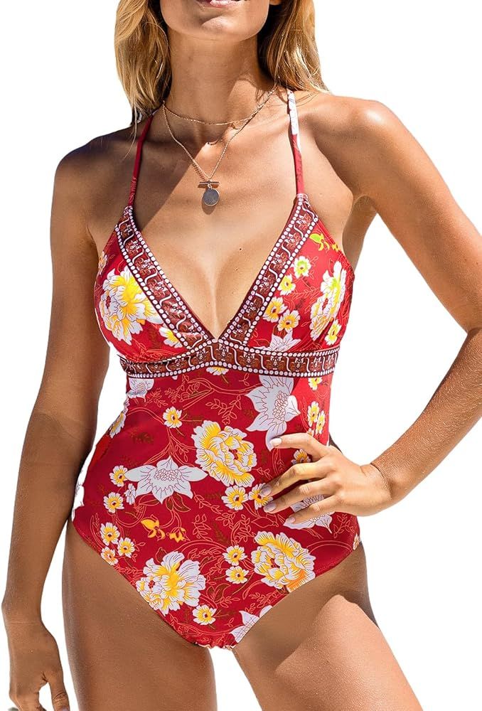 CUPSHE Women's One Piece Swimsuit Bathing Suit V Neck O-Ring Swimwear | Amazon (US)