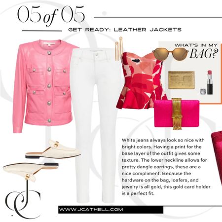 This link Veronica Beard leather jacket is a classic with these pointed shoulder blades. I love the raspberry pink bad against the colors of this look. These white Gucci loafers are so soft and buttery!

#LTKstyletip #LTKshoecrush #LTKitbag