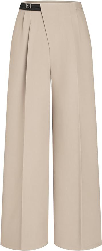 CIDER High Waist Belted Straight Leg Trousers | Amazon (US)