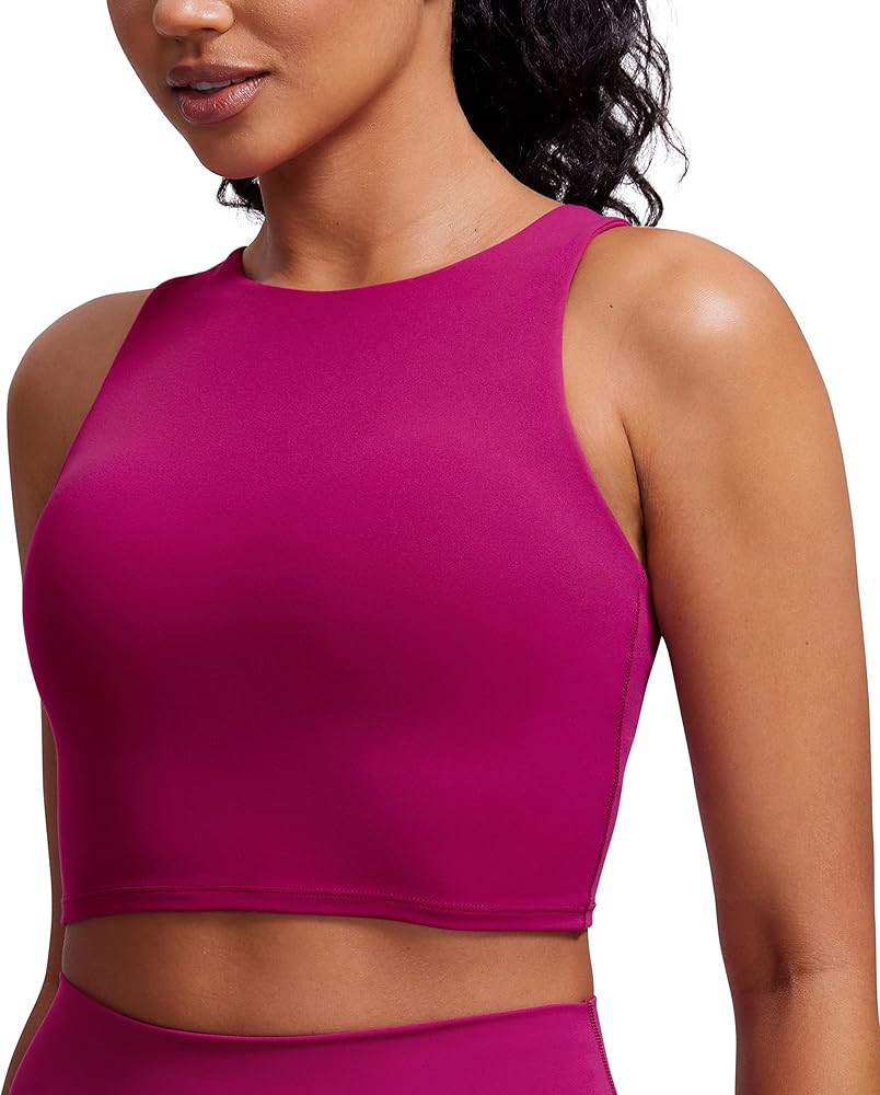 CRZ YOGA Womens Butterluxe Racerback High Neck Longline Sports Bra - Padded Workout Crop Tank Tops w | Amazon (US)